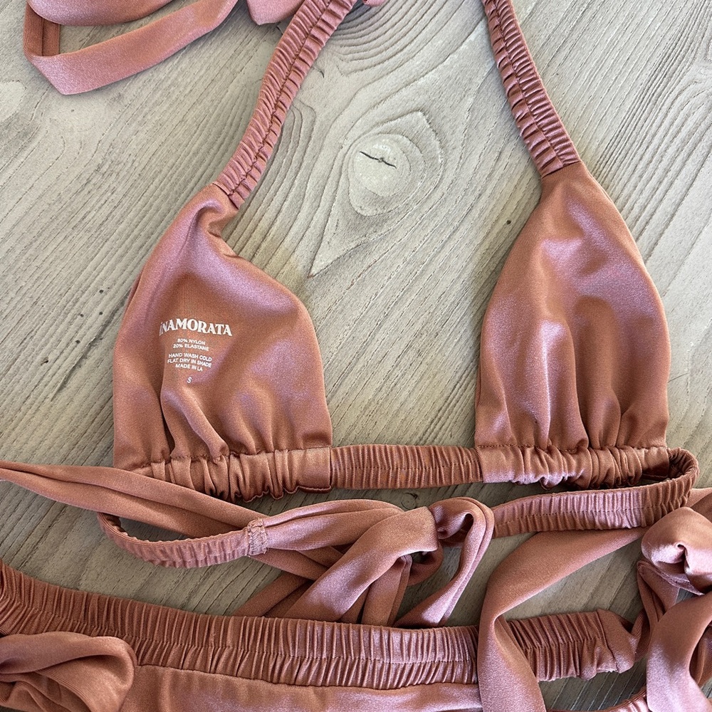 iNAMORATA Mauve Pink Tie Bikini Set - Picture 7 of 15